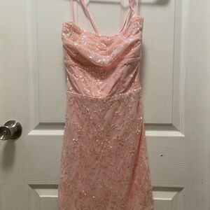 Homecoming Pink Sequin Embellished Short Dress